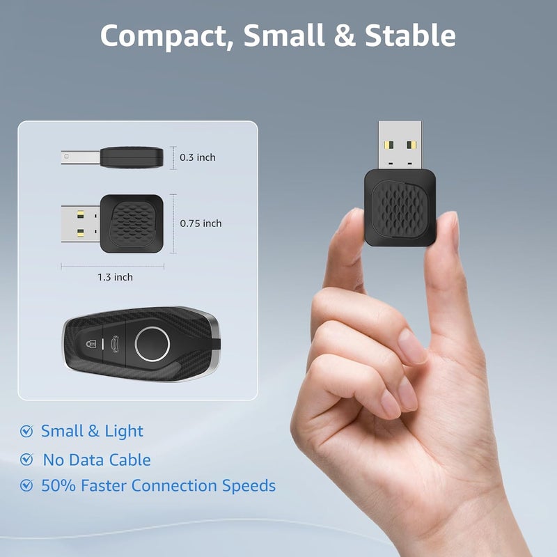 Ayake Wireless Android Auto Adapter, Smallest Mini Edition, Converts Wired to Wireless Android Auto, Plug & Play Adapter, Compact Design for Android 11+ with USB/USB-C Port - Image 2